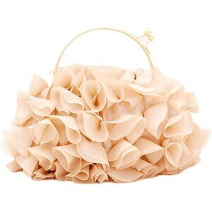 Elegant Beige Floral Clutch Purse, Soft Satin Evening Bag for Special Occasions